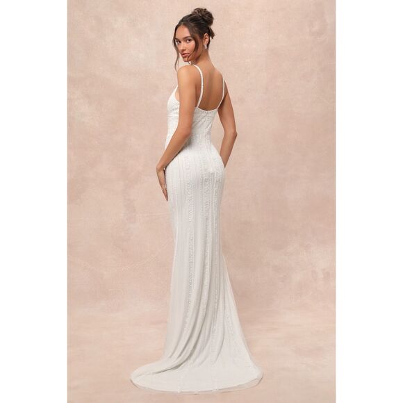 Lulus Stunning Vow White Beaded Sequin Maxi Dress Size L NWT - Picture 2 of 16